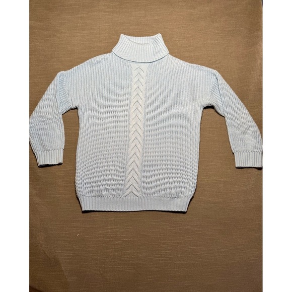 VICI Womens Light Blue Chunky Knit Turtleneck Sweater Chevron Cable SW4001 M - Picture 2 of 7